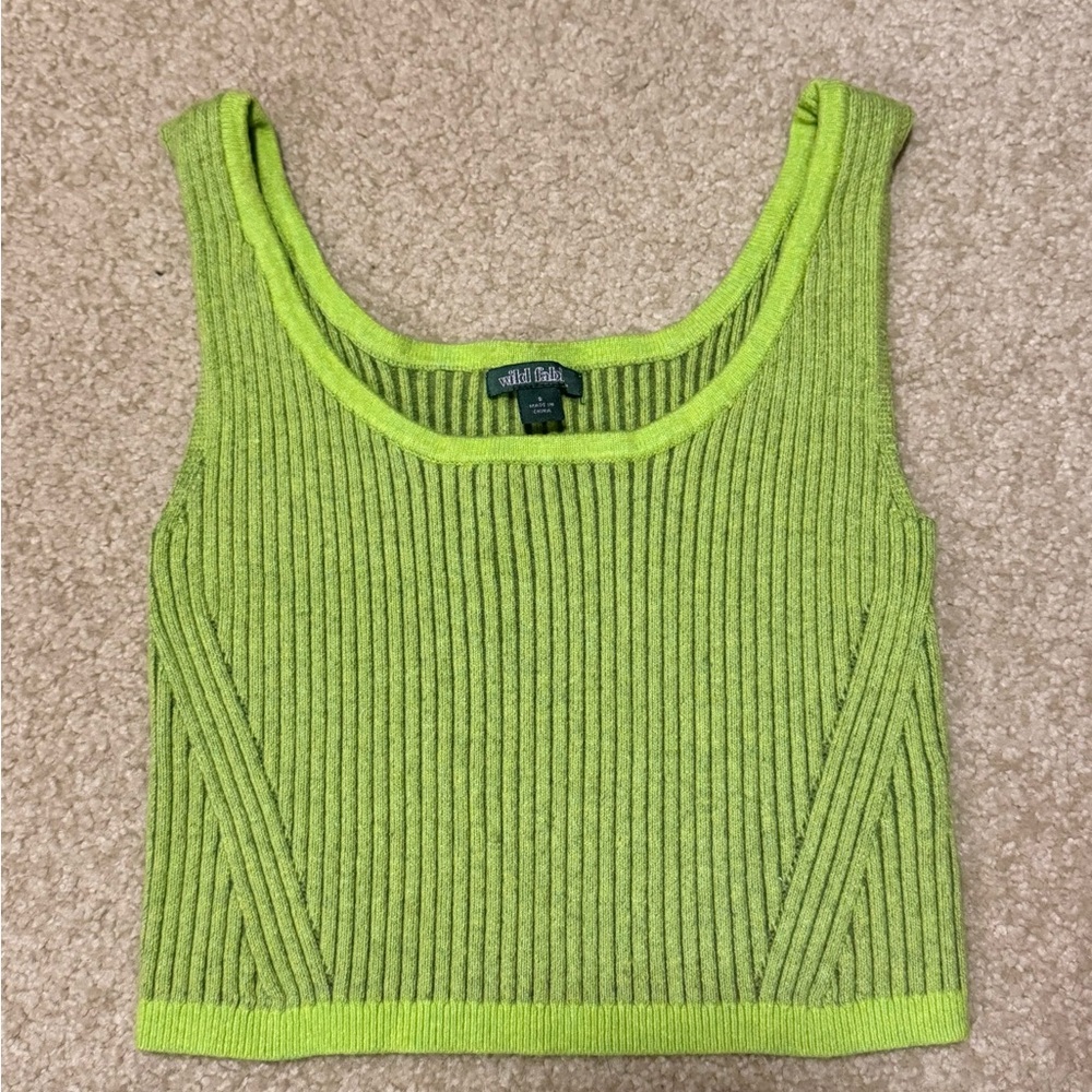 Lime Ribbed Knit Crop Top